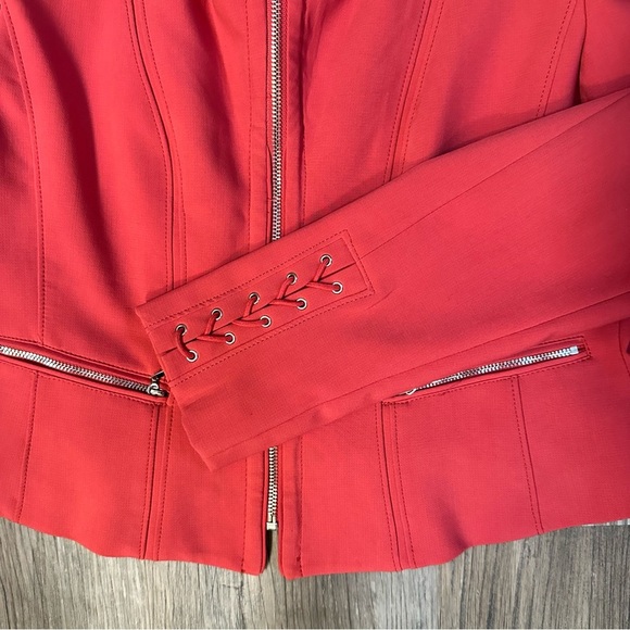 White House Black Market Women's‎ Deep Coral Moto Jacket Size 10 Lace Accents - Picture 9 of 11
